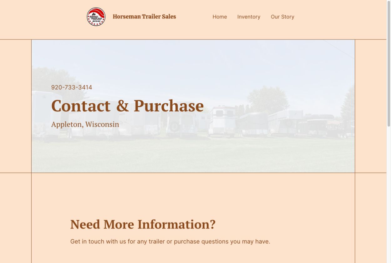 HTS Contact and Purchase page displaying the dealership phone number and Appleton location