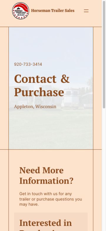 Mobile contact page with HTS phone number and Appleton location