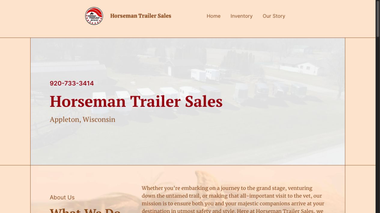 Desktop view of the Horseman Trailer Sales homepage