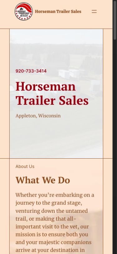 Mobile view of the Horseman Trailer Sales homepage